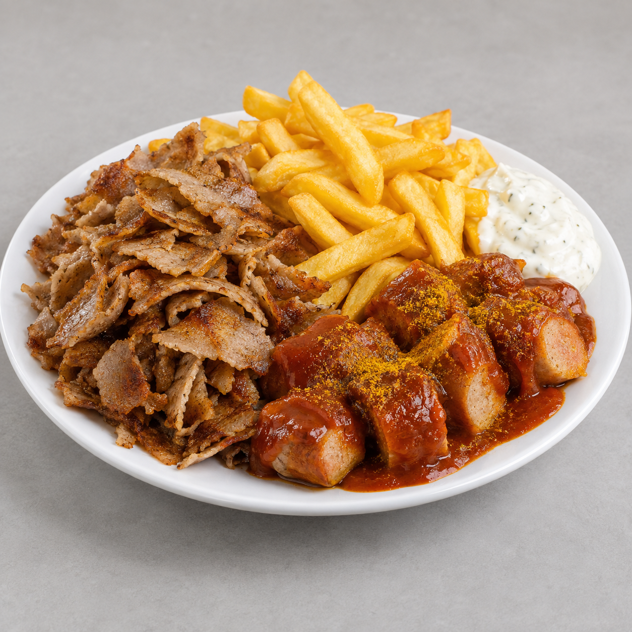 Dönerteller mit Currywurst